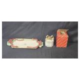 Fitz and Floyd Winter Holiday Santa Tray and Lidded Box Set