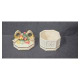 Fitz and Floyd Winter Holiday Santa Tray and Lidded Box Set