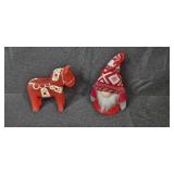Holiday Decor Collection with Gnomes, Candleholders, Red Horse, Basket, and Candle