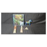 Hawaii Big Island Book, Painted Horse Figurine, and Decorative Hand Fan Set
