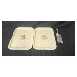 Set of Vintage Serving Trays with Farberware Crumb Catcher and Glass Salt & Pepper Shakers