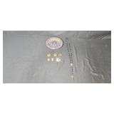 Knights of Columbus Rosary, Paris Medals, Vietnam Plate, and Souvenir Coins Assortment