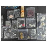 Vintage Sewing Notions Collection with Buttons, Tin, and Accessories