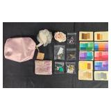 Cosmetic Bag, Jewelry, Fabric Pouch, Hair Accessories and Vintage Color Sample Cards Set