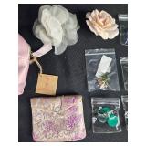 Cosmetic Bag, Jewelry, Fabric Pouch, Hair Accessories and Vintage Color Sample Cards Set