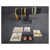Assorted Vintage Costume Jewelry Lot with Bracelets and Clip-On Earrings - display not inc