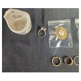 Assorted Costume Rings with Mini Ceramic Holder and Zebra Print Bag