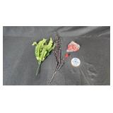 Holiday Decor Lot with Artificial Florals, Candles, Wooden Christmas Trees, and Garland