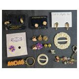 Assorted Vintage Clip Earrings, Brooches, Keychains, and Accessories Lot