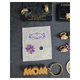 Assorted Vintage Clip Earrings, Brooches, Keychains, and Accessories Lot