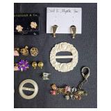 Assorted Vintage Clip Earrings, Brooches, Keychains, and Accessories Lot