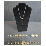 Collection of Vintage Costume Jewelry with Necklace, Earrings, Brooches, and Lockets - display not inc