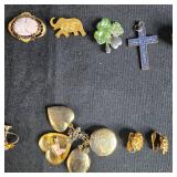 Collection of Vintage Costume Jewelry with Necklace, Earrings, Brooches, and Lockets - display not inc