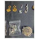 Assorted Vintage Costume Jewelry Collection with Necklace, Brooches, and Earrings - display not inc