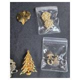 Assorted Vintage Costume Jewelry Collection with Necklace, Brooches, and Earrings - display not inc