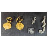 Assorted Vintage Costume Jewelry Collection with Necklace, Brooches, and Earrings - display not inc