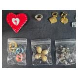 Assorted Vintage Costume Jewelry Collection with Necklace, Brooches, and Earrings - display not inc