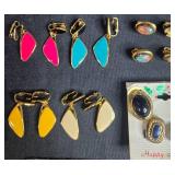 Plastic Jewelry Presentation Box & Collection of Vintage Costume Jewelry Earrings, Brooch, and Chain