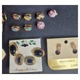 Plastic Jewelry Presentation Box & Collection of Vintage Costume Jewelry Earrings, Brooch, and Chain
