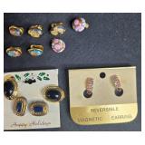 Plastic Jewelry Presentation Box & Collection of Vintage Costume Jewelry Earrings, Brooch, and Chain