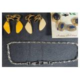Plastic Jewelry Presentation Box & Collection of Vintage Costume Jewelry Earrings, Brooch, and Chain