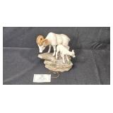 HOMCO Masterpiece Porcelain Bighorn Sheep and Lamb Figurine with Certificate