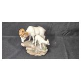 HOMCO Masterpiece Porcelain Bighorn Sheep and Lamb Figurine with Certificate