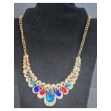 Vintage Costume Jewelry Set with Gold-Tone Necklace and Clip-On Earrings - display not inc