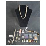 Assorted Vintage Jewelry Collection Including Trifari Bracelet and Leaf Necklace - display not inc