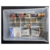 Beading and Jewelry Making Supply Lot with Tray - Jump Rings, Swarovski Crystals, Cord, Assorted Beads