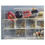 Beading and Jewelry Making Supply Lot with Tray - Jump Rings, Swarovski Crystals, Cord, Assorted Beads