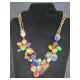 Set of 2 Statement Floral Costume Necklaces with Colorful Gemstones - display not inc