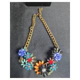 Set of 2 Statement Floral Costume Necklaces with Colorful Gemstones - display not inc