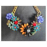 Set of 2 Statement Floral Costume Necklaces with Colorful Gemstones - display not inc