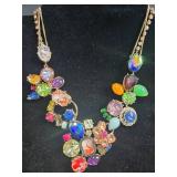 Set of 2 Statement Floral Costume Necklaces with Colorful Gemstones - display not inc