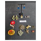 Collection of Vintage Costume Jewelry Including Earrings Brooches and Pins - displays not inc