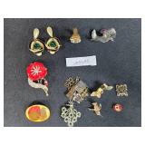 Collection of Vintage Costume Jewelry Including Earrings Brooches and Pins - displays not inc