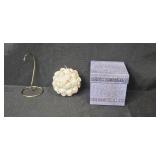 Decorative Set with Seashell Ball Ornament, Metal Stand, and Gift Box