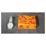 Timex Indiglo Stainless Steel Wrist Watch with Wood Presentation Box