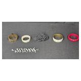 Lot of Vintage and Costume Jewelry Items Including Bracelets, Brooch, and Bangle