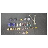 Vintage and Modern Jewelry Lot with Earrings, Bracelet, Pins and Case