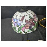 Tiffany-Style Table Lamp with Stained Glass Shade - Missing top knob that secures shade to lamp post.