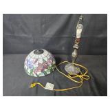 Tiffany-Style Table Lamp with Stained Glass Shade - Missing top knob that secures shade to lamp post.