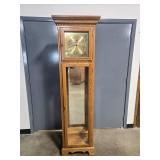 Vintage Oak Grandfather Clock with Glass Front and Brass Dial