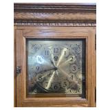 Vintage Oak Grandfather Clock with Glass Front and Brass Dial