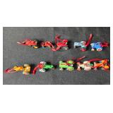 Set of Miniature Tractor Ornaments with Red Ribbons