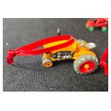 Set of Miniature Tractor Ornaments with Red Ribbons