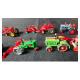 Set of Miniature Tractor Ornaments with Red Ribbons