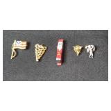 Collection of Vintage and Patriotic Brooches and Pins Holiday, Floral, and Angel Themes