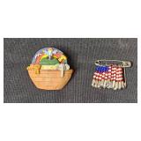 Collection of Vintage and Patriotic Brooches and Pins Holiday, Floral, and Angel Themes